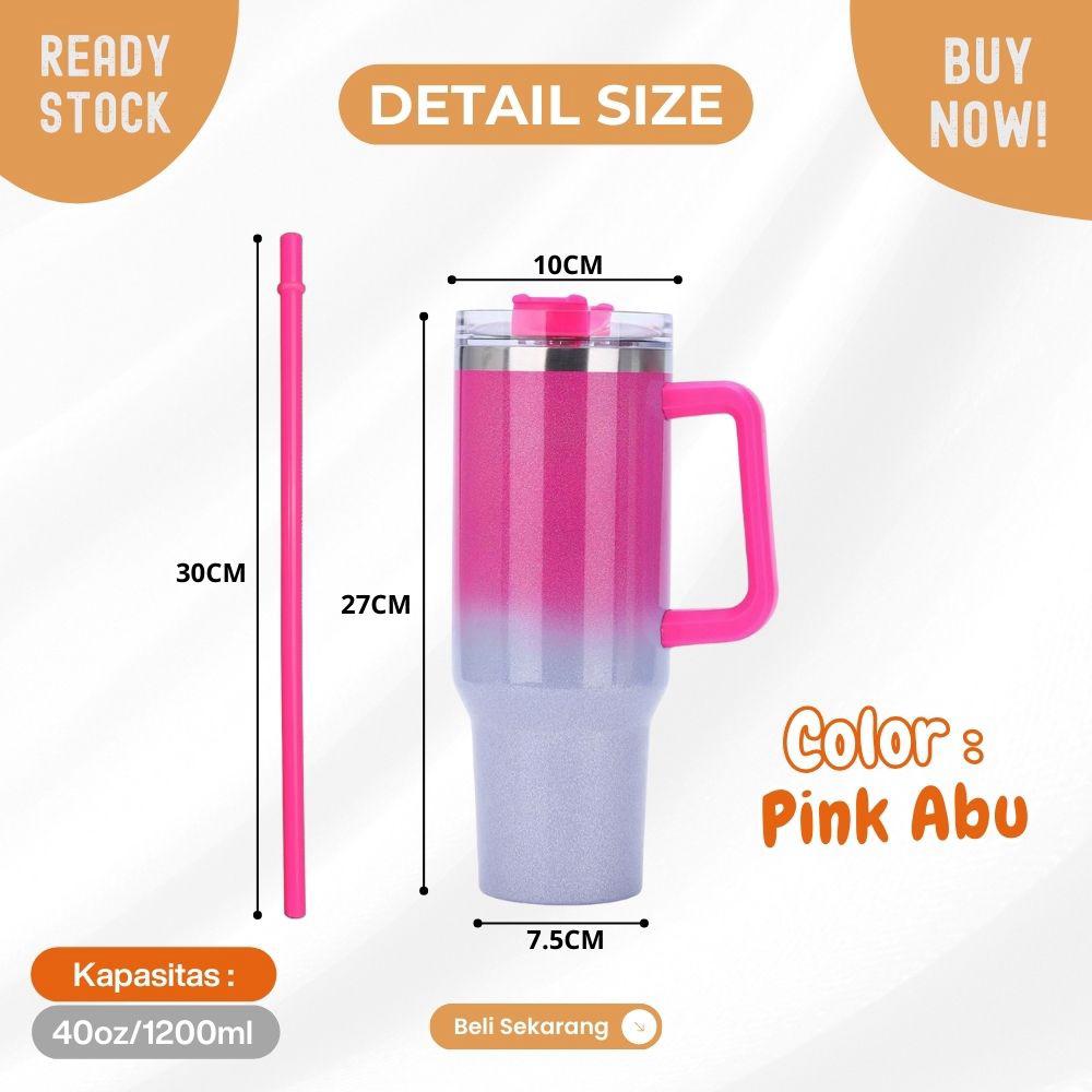mug tumbler 40oz jumbo 1200ml tahan panas dan dingin dengan sedotan - Image 6