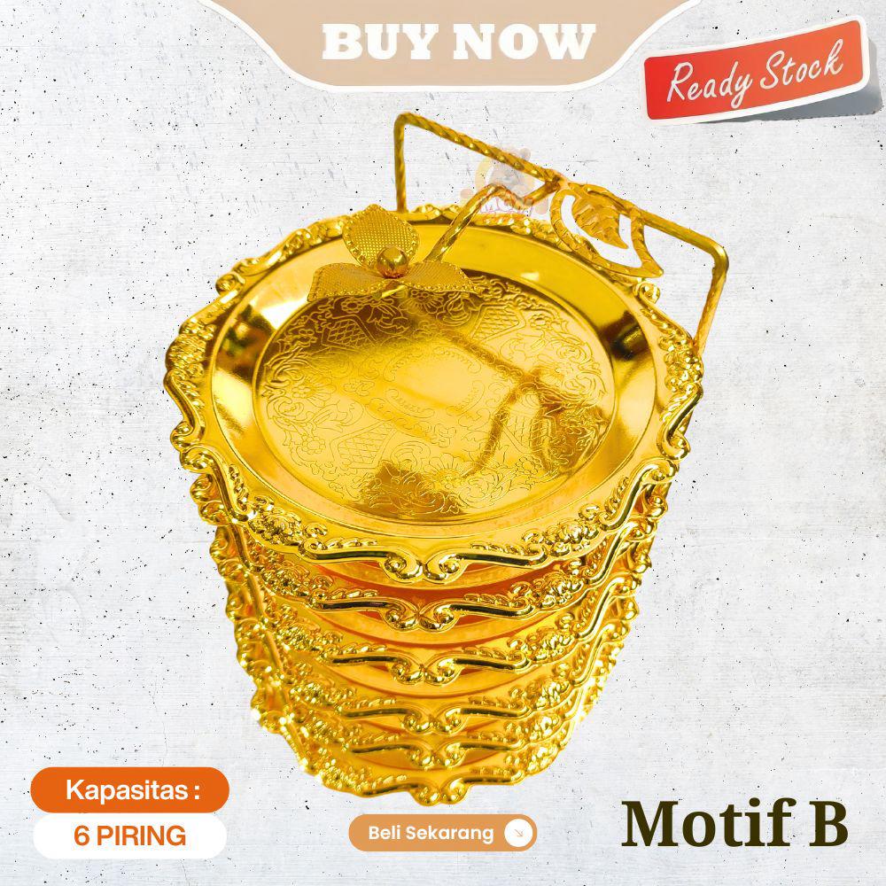 Piring Buah kurma Stainless Emas 15cm 6pc dengan Stand kue permen - Motif D - Image 3