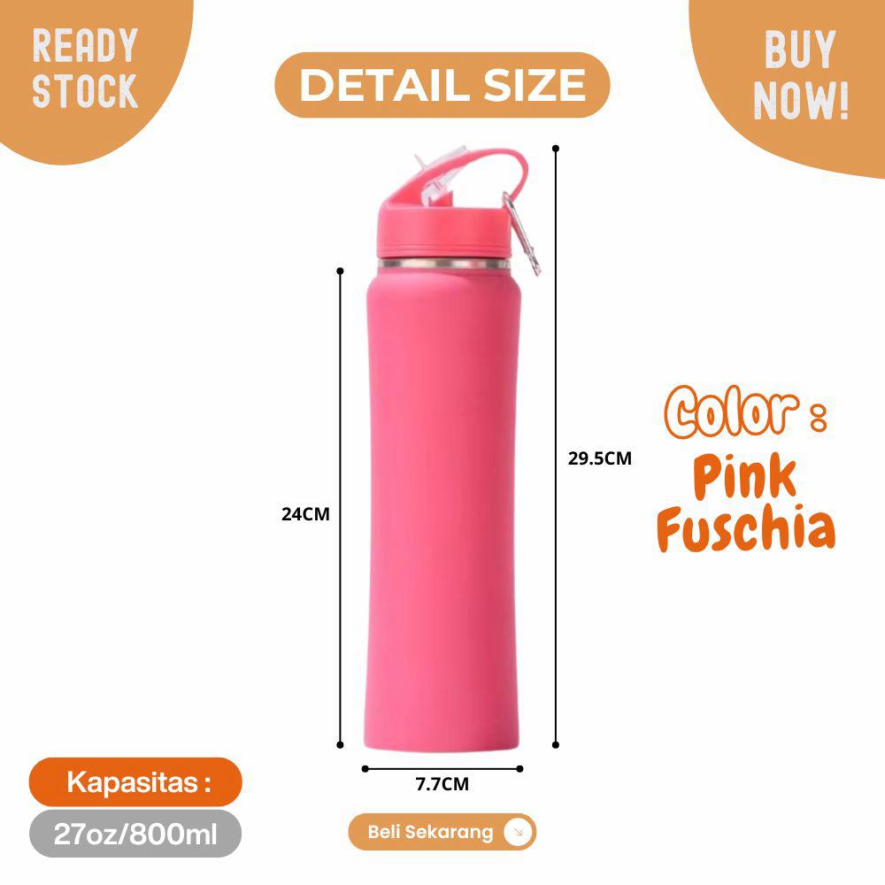 botol tumbler 27oz besar 800ml tahan panas dan dingin dengan sedotan - Image 8