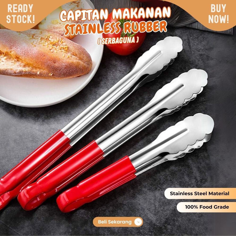 Food Tong Capitan Makanan Stainless GG Silikon 14inch 36cm jepitan - Image 2