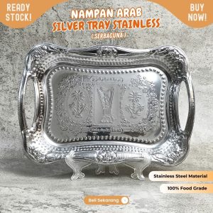 Nampan Arab Silver Tebal Tray dengan handle 43x30CM