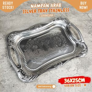 Nampan Arab Silver Tebal Tray dengan handle 36x25CM