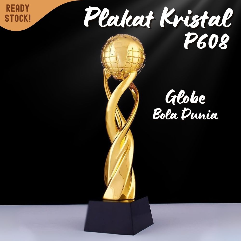 P608 Plakat kristal Bola Dunia Globe 29cm tinggi Crystal kaca Piala lomba - Image 2