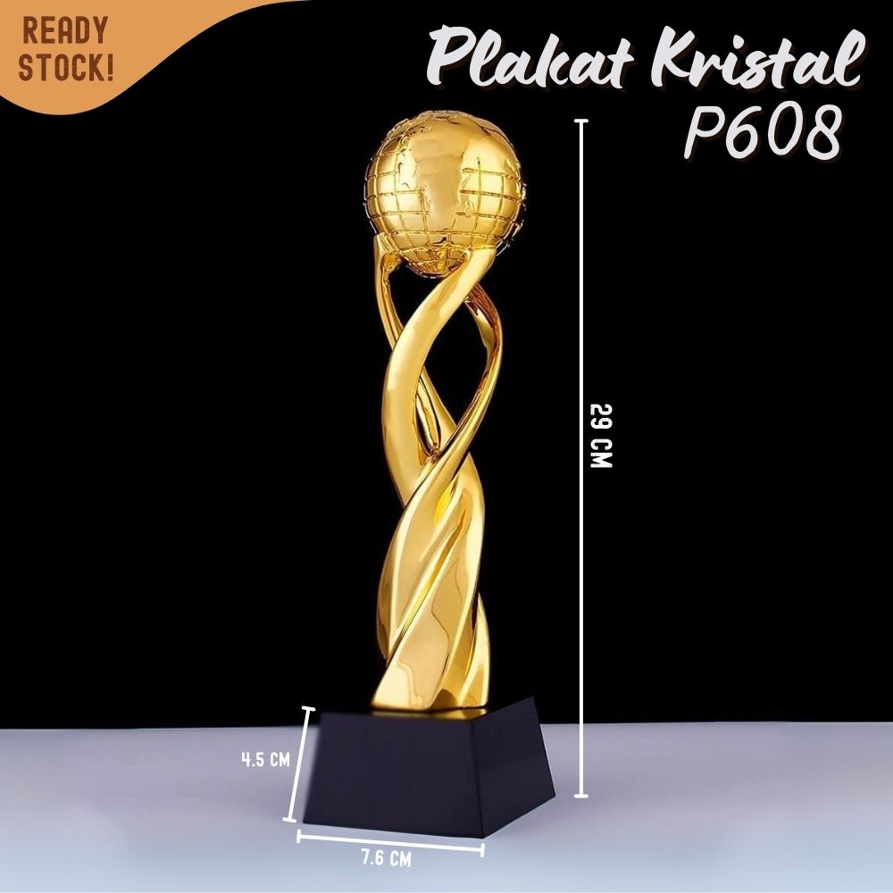 P608 Plakat kristal Bola Dunia Globe 29cm tinggi Crystal kaca Piala lomba - Image 7
