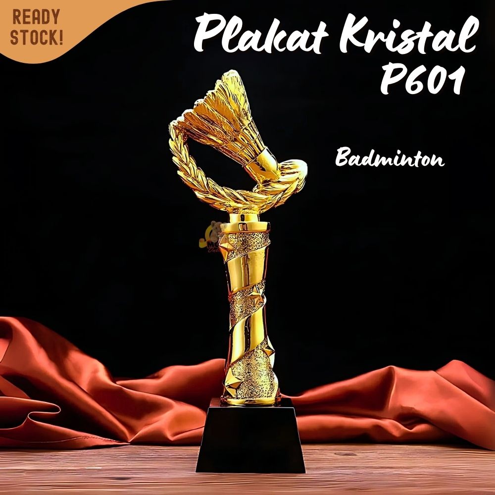 P601 Plakat kristal badminton bola 28cm tinggi Crystal kaca Piala lomba