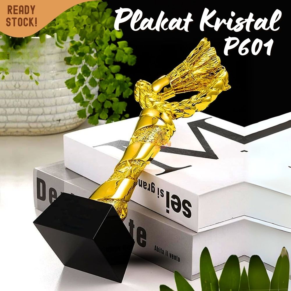 P601 Plakat kristal badminton bola 28cm tinggi Crystal kaca Piala lomba - Image 3