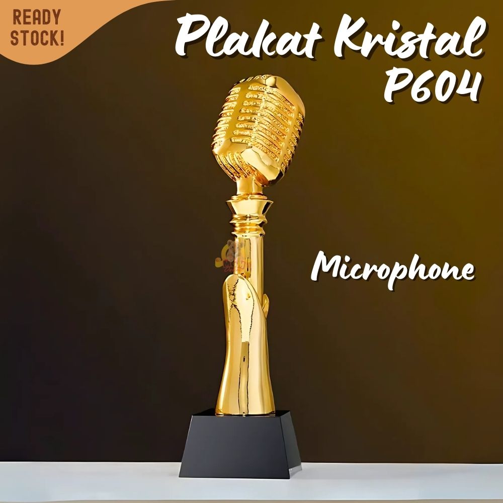 P604 Plakat kristal microphone nyanyi 29cm tinggi Crystal kaca Piala lomba - Image 2