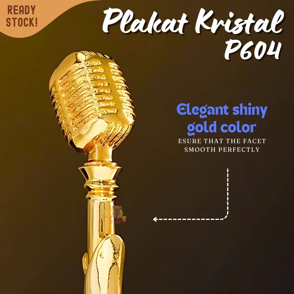 P604 Plakat kristal microphone nyanyi 29cm tinggi Crystal kaca Piala lomba - Image 3