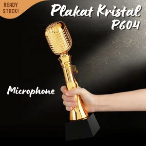 P604 Plakat kristal microphone nyanyi 29cm tinggi Crystal kaca Piala lomba