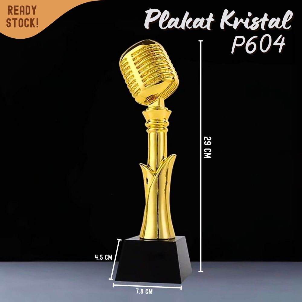 P604 Plakat kristal microphone nyanyi 29cm tinggi Crystal kaca Piala lomba - Image 6
