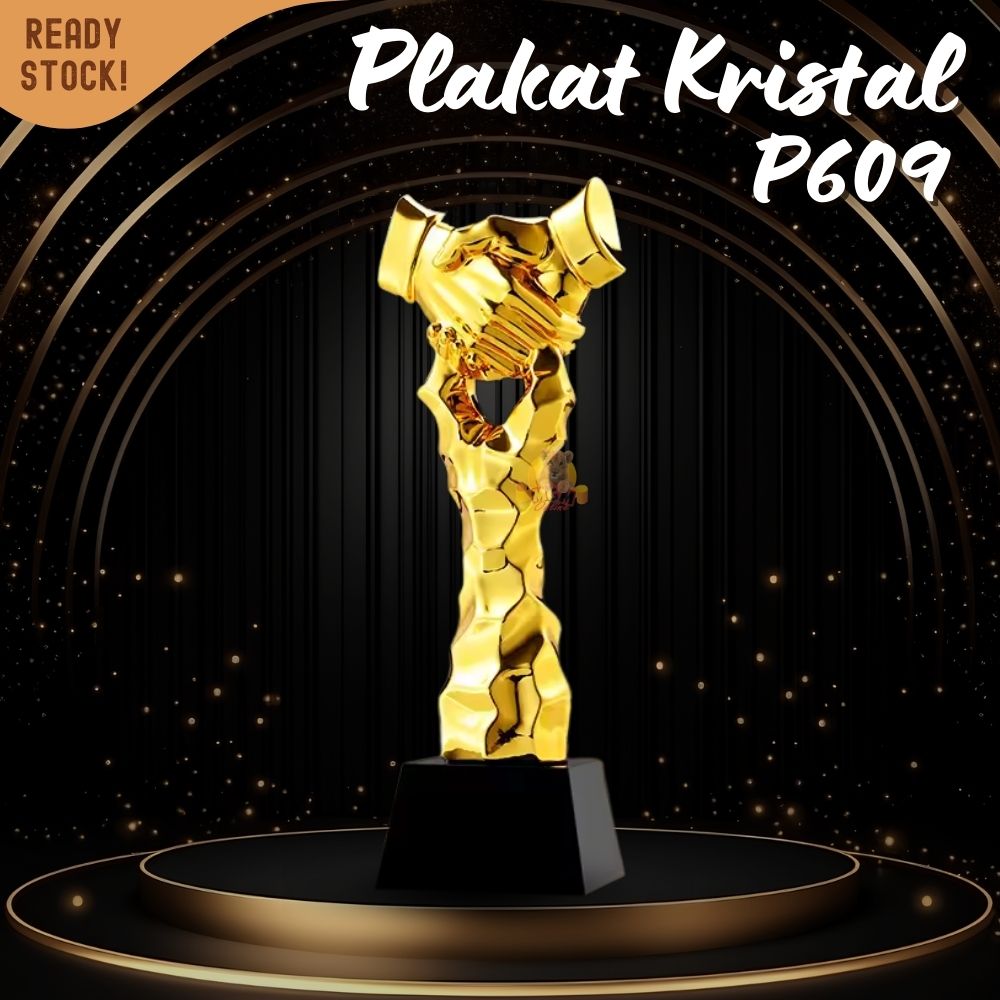 P609 Plakat kristal jabat tangan 25cm tinggi Crystal kaca Piala business - Image 2