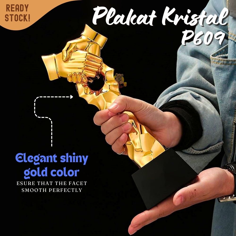 P609 Plakat kristal jabat tangan 25cm tinggi Crystal kaca Piala business - Image 3