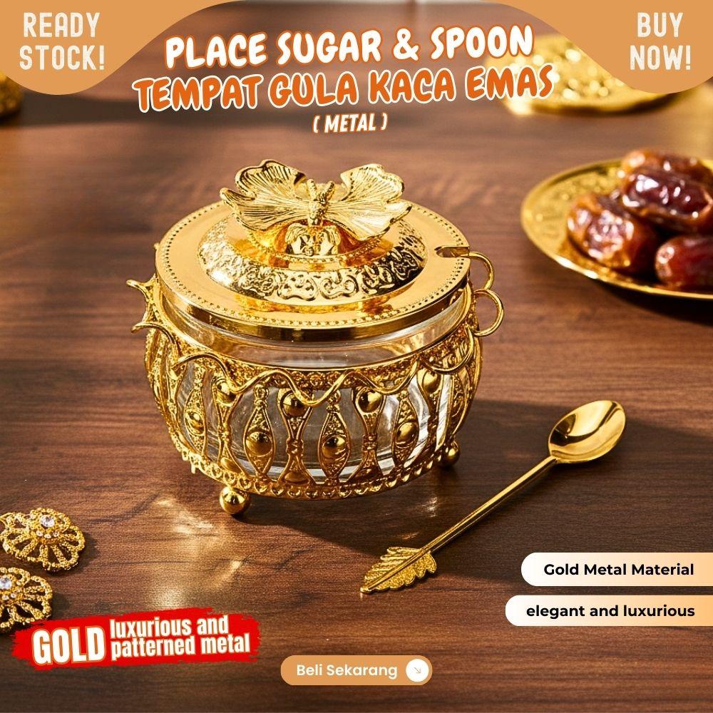 LUXURY tempat bumbu tempat gula Emas 200ml bahan metal tebal dengan motif bulu cocok untuk acara