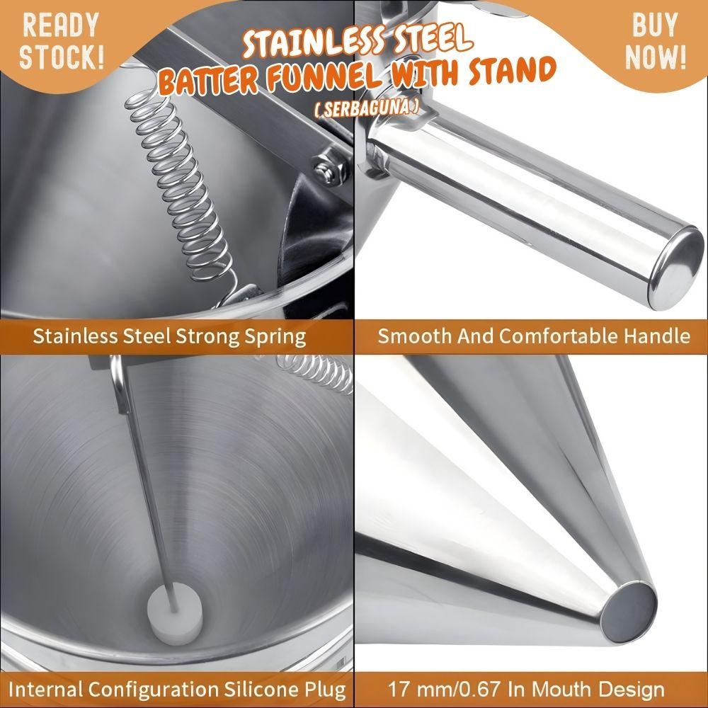 Batter Dispenser Funnel 750ml Corong Adonan Kue Takoyaki Dorayaki Pancake Dispenser Gelas Takar Penuang Stainless Steel dengan stand - Image 2