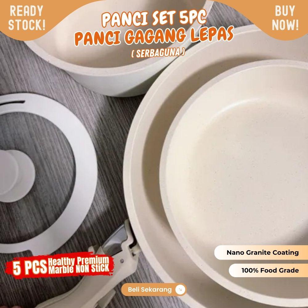 5 Pcs Set Wajan Nano Granite Panci Jumbo Anti Lengket Alat Masak Lengkap Cookware Penggorengan Peralatan Dapur dengan Fleible Gagang - Image 3
