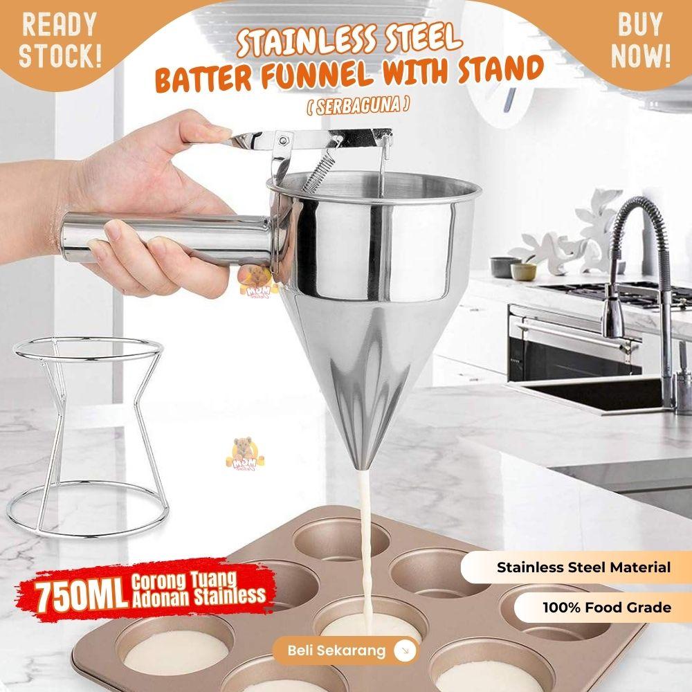 Batter Dispenser Funnel 750ml Corong Adonan Kue Takoyaki Dorayaki Pancake Dispenser Gelas Takar Penuang Stainless Steel dengan stand - Image 4