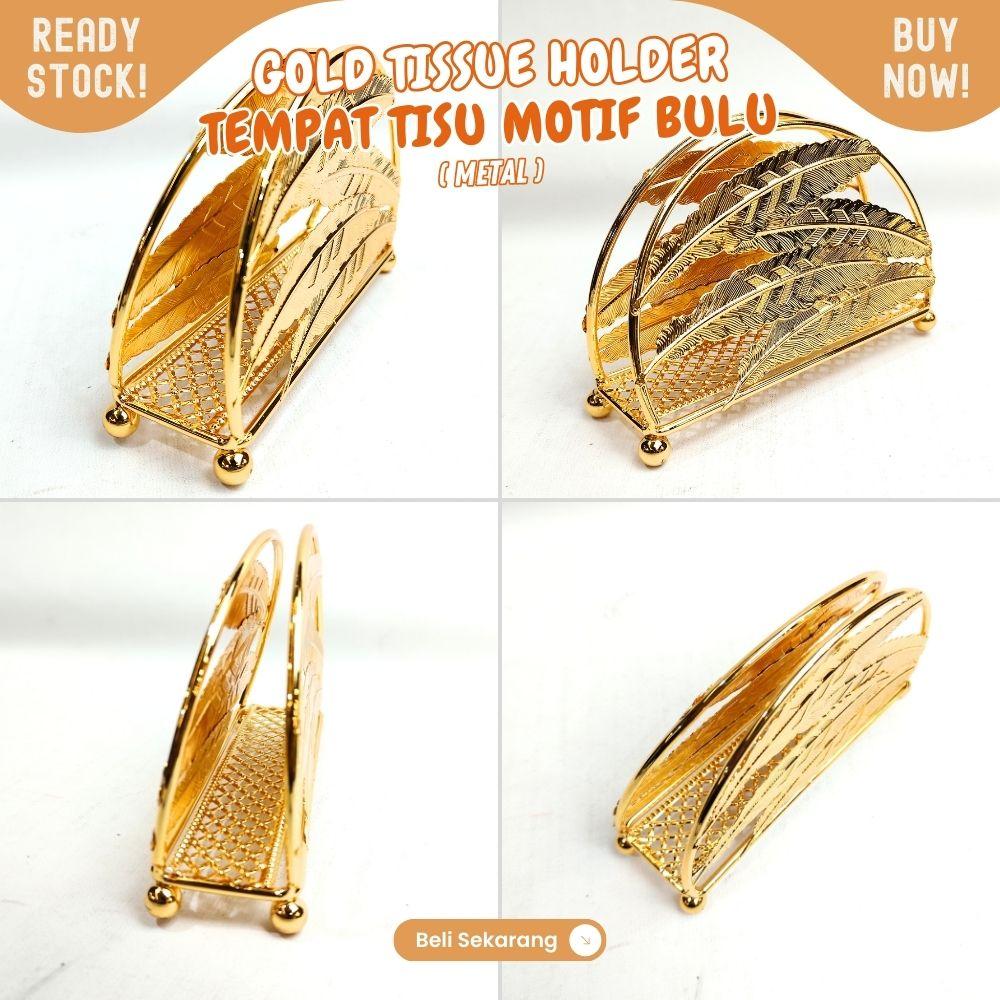 LUXURY tempat tissue Emas bahan metal tebal dengan motif bulu cocok untuk acara - Image 2