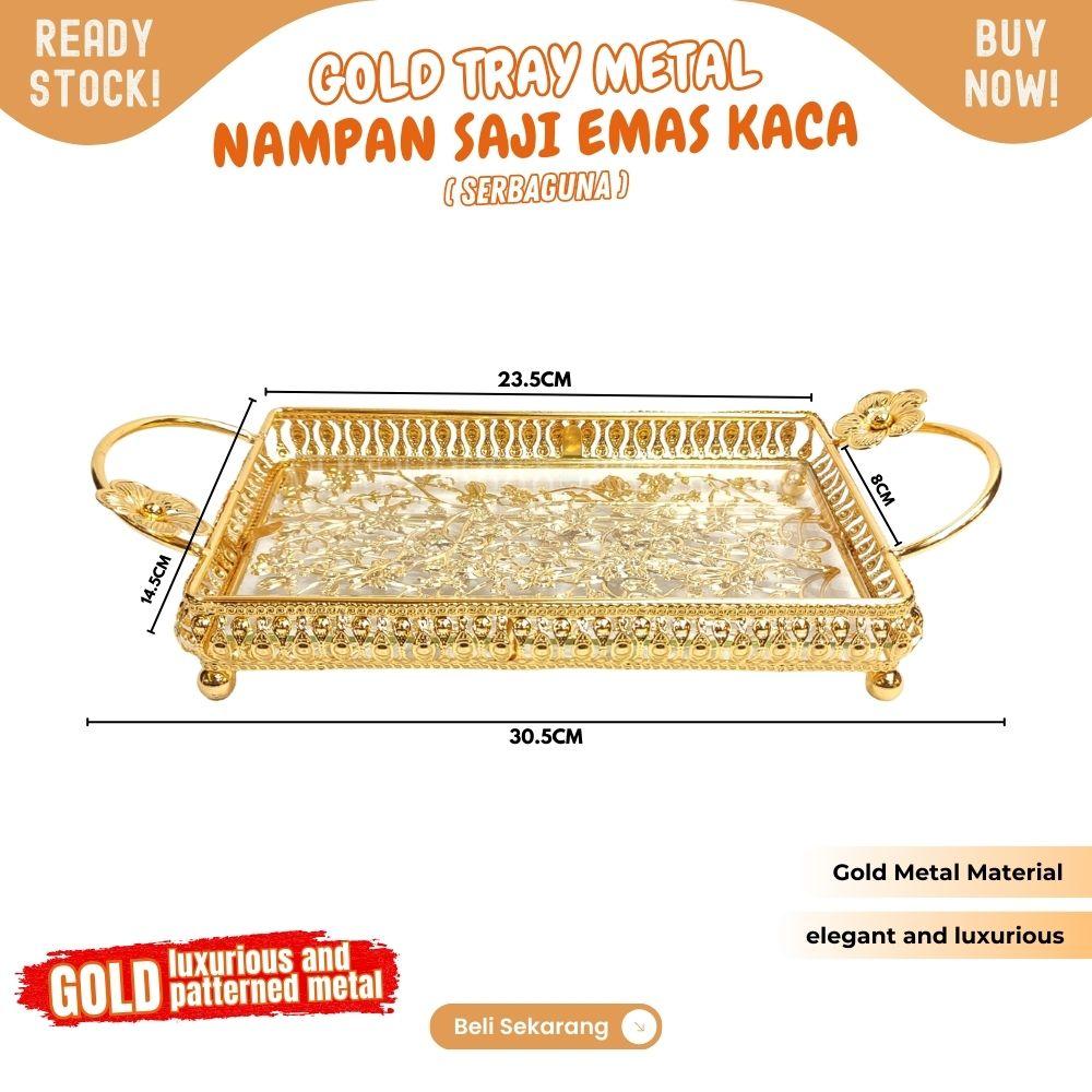 LUXURY nampan kaca Emas dengan handle tempat saji 30x15cm tempat sendok emas cocok untuk acara - Image 6