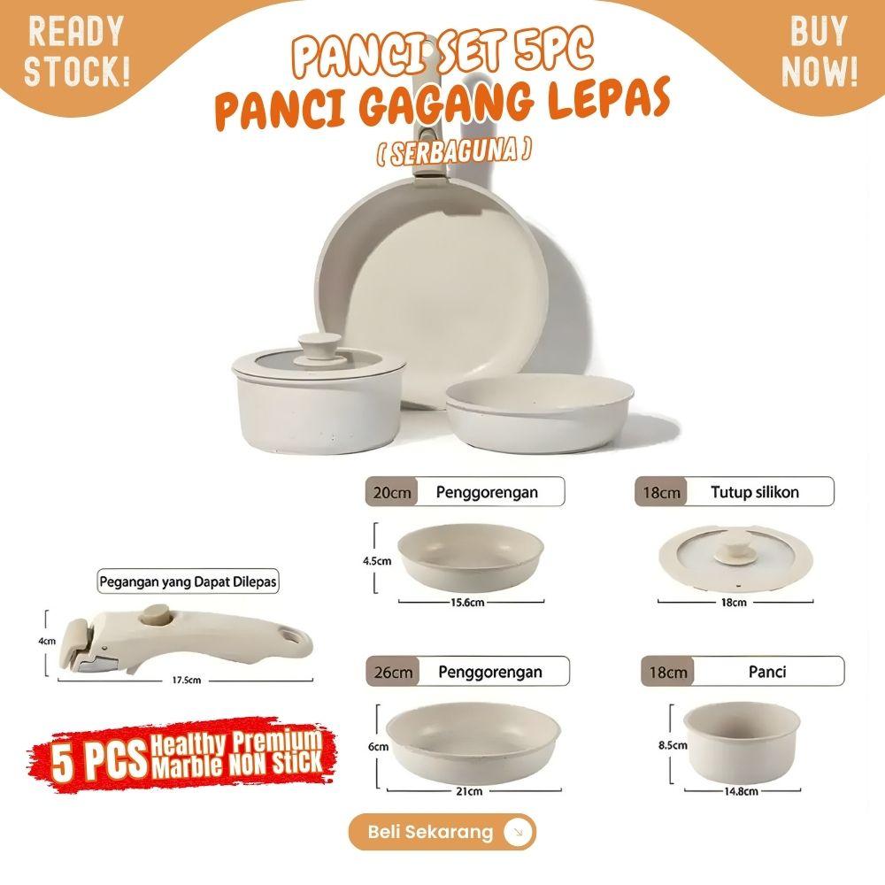 5 Pcs Set Wajan Nano Granite Panci Jumbo Anti Lengket Alat Masak Lengkap Cookware Penggorengan Peralatan Dapur dengan Fleible Gagang - Image 5