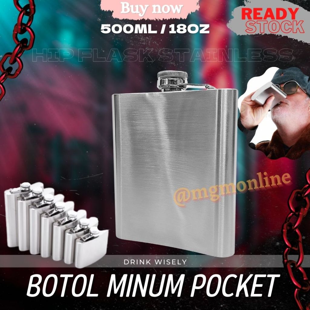Botol pocket Stainless 500ml Hip Flask 18oz liquor botol minuman keras - Image 2