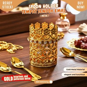 Tempat sendok Golden Crown metal GOLD di lapisi dengan diamond cocok untuk sendok teh