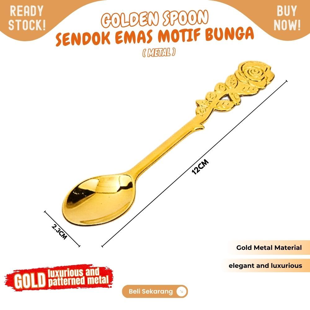 Sendok teh Golden Crown metal GOLD di lengkapi dengan ukiran mawar rose cocok untuk sendok kopi juga - Image 5