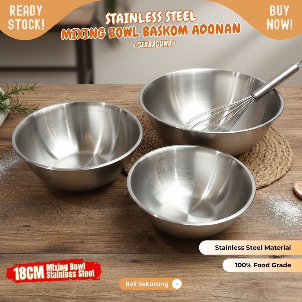 Baskom Stainless dengan garis ukur Mixing Bowl Stainless Steel utk membantu takaran di dalam mangkok - Image 3